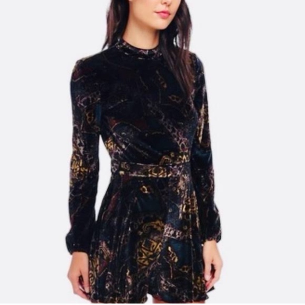 Free People Velvet Open Back Romper Emerald Combo - Size 4